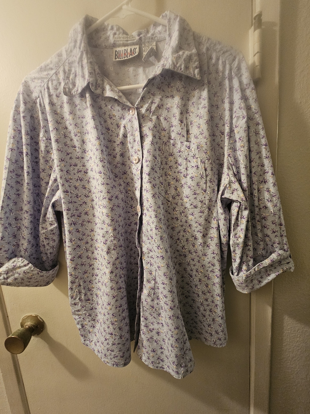 bill blass Light Blue Button-Down Shirt with Purple Floral Print